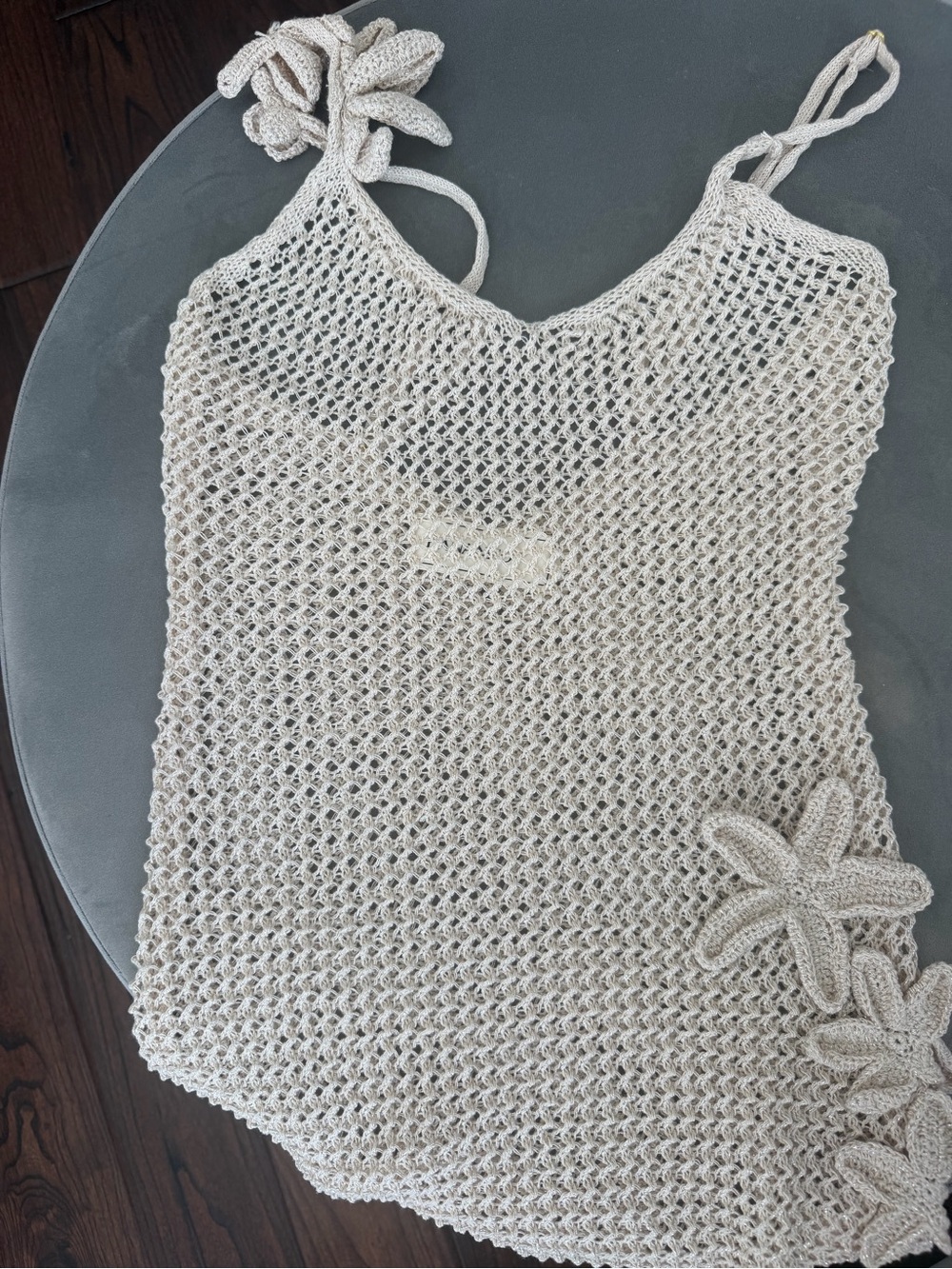 Bananhot Beige Crochet Flower Accent Mini Dress XS-S - Picture 5 of 5